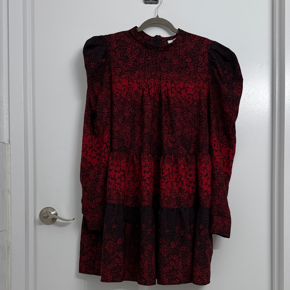 Topshop Puff Sleeve Black and Red Dress Size 12